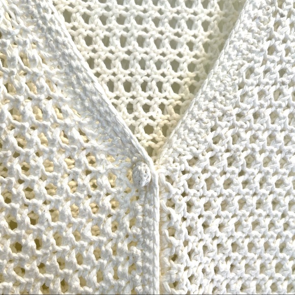 Lauren by Ralph Lauren White Hand Knit Mercerized Cotton Cardigan Size M - Picture 5 of 11